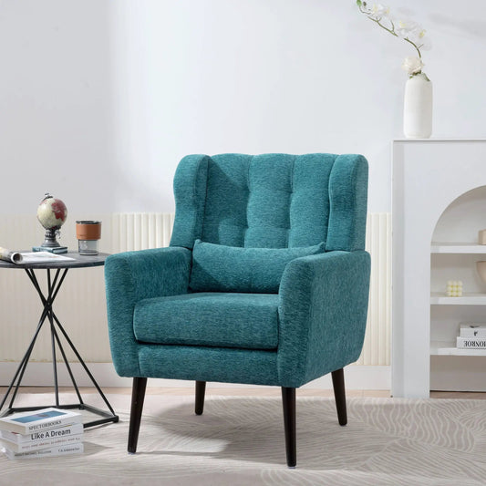 Teal fabric accent chair with foam cushions, Unique Piece Furniture mid-century armchair on Tampa Home & Garden Store