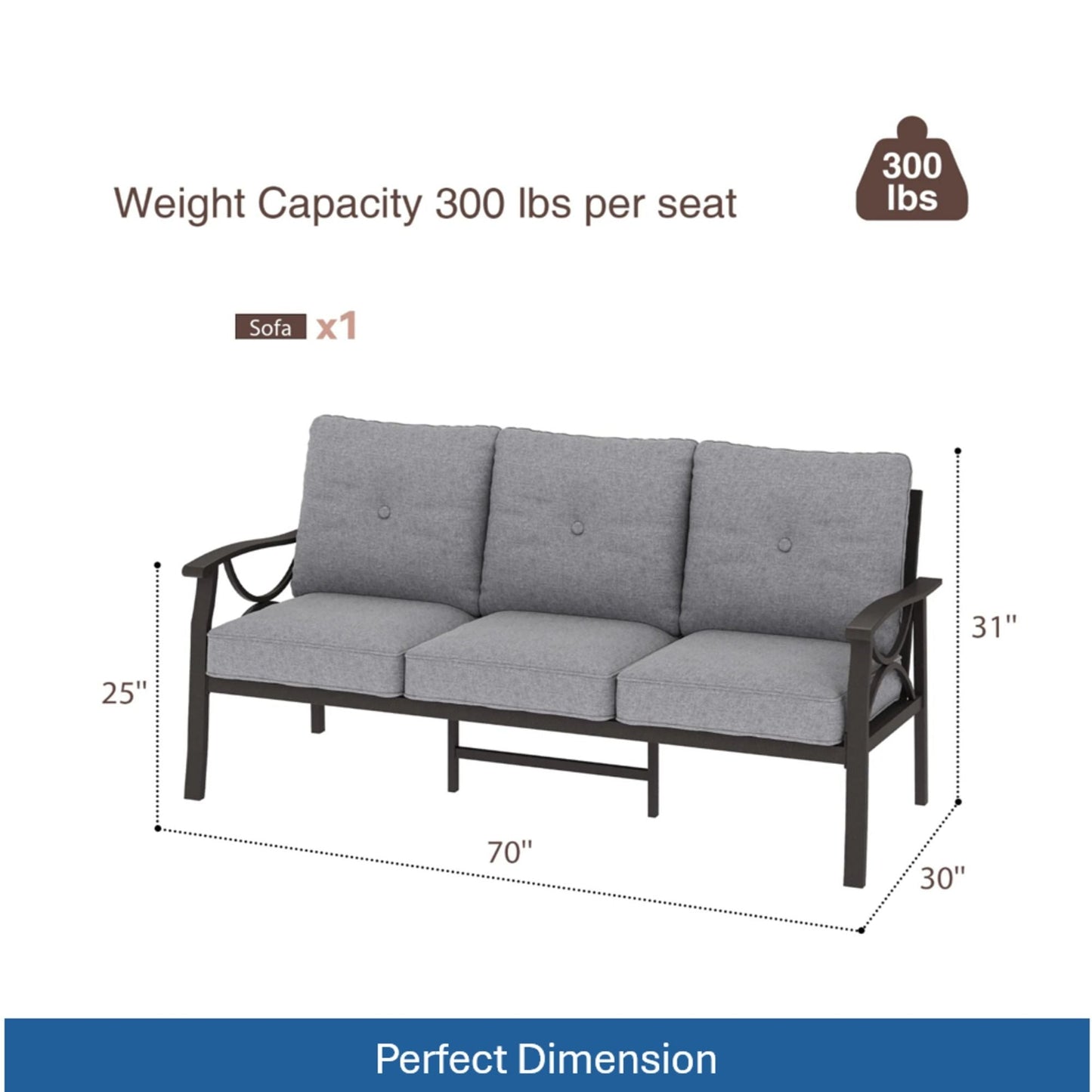 Modern Patio Sofa with Steel Frame and Cushions