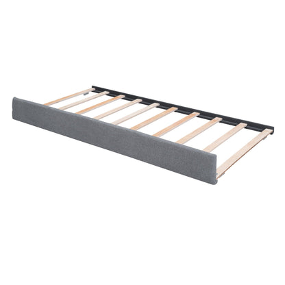 Upholstered Platform Bed With Trundle gray fabric frame with wood slats by HouseOfZazla on Tampa Home & Garden Store