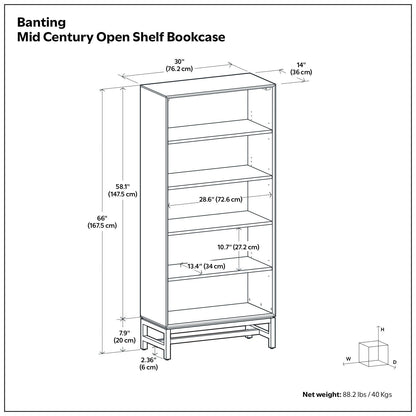 Handcrafted mid-century open-shelf bookcase with multiple shelves on Tampa Home & Garden Store
