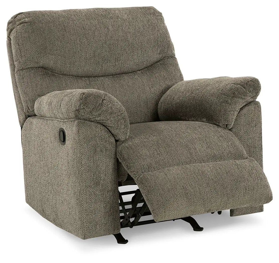 Alphons rocker recliner in beige upholstery with plush arms and extended footrest on Tampa Home & Garden Store