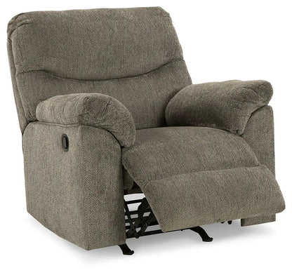 Alphons rocker recliner in beige upholstery with plush arms and extended footrest on Tampa Home & Garden Store