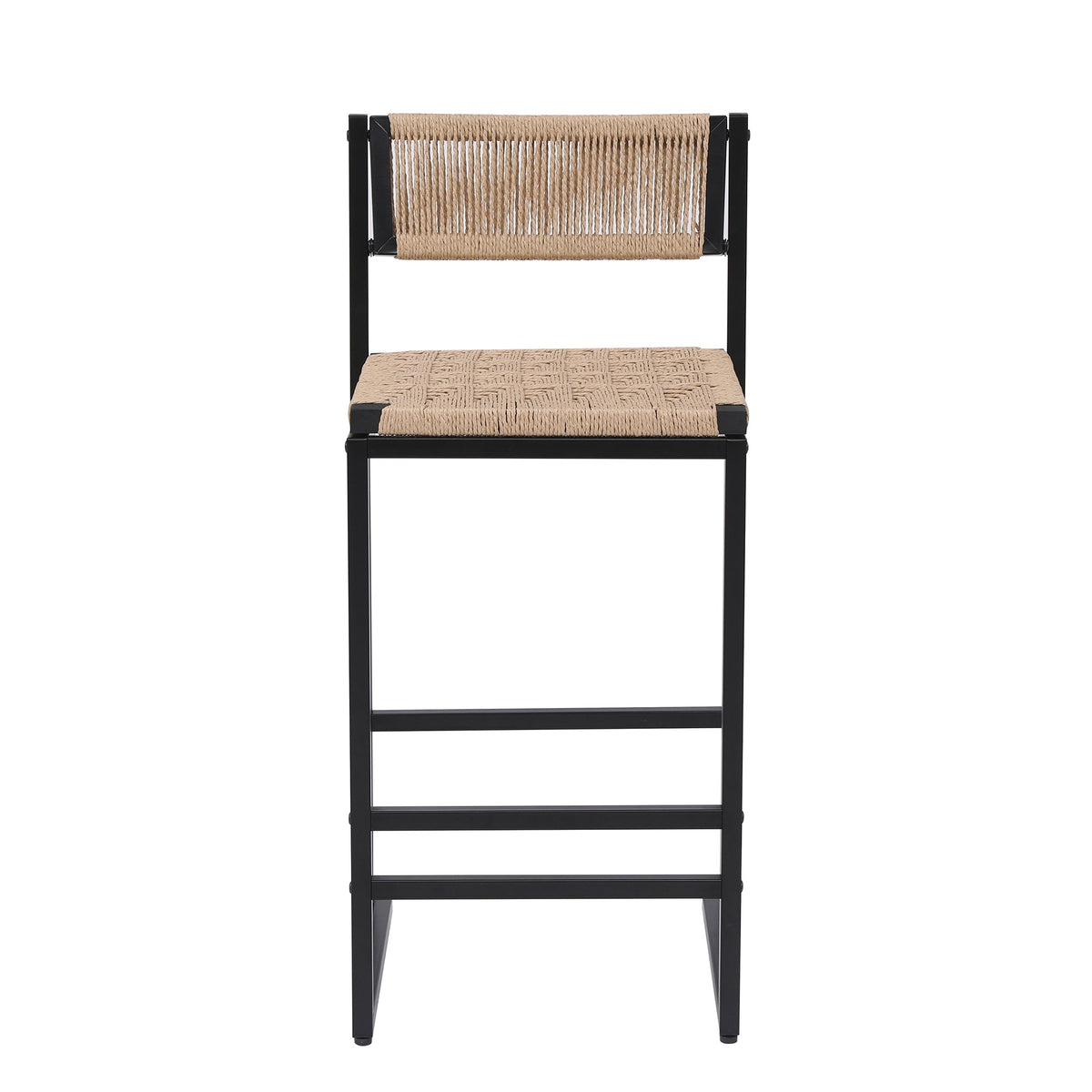 Kitchen bar stool with paper rope weave seat and back black metal frame HouseOfZazla on Tampa Home & Garden Store