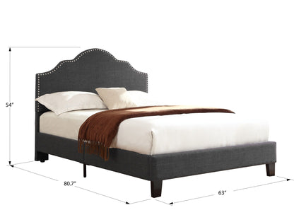 Kopa fabric upholstered bed dark gray headboard with metal nailhead trim by HouseOfZazla on Tampa Home & Garden Store