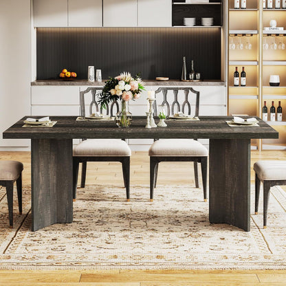 Dining Table For 4-6 People with thick dark wood top in a modern kitchen setting on Tampa Home & Garden Store