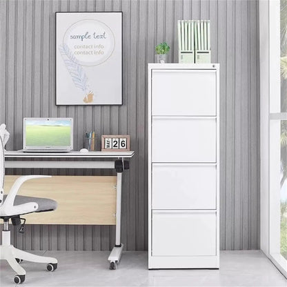 3-drawer metal filing cabinet with a lock in white, ideal office storage beside a desk on Tampa Home & Garden Store