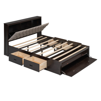 Platform bed with storage headboard and drawers in dark wood by HouseOfZazla on Tampa Home & Garden Store