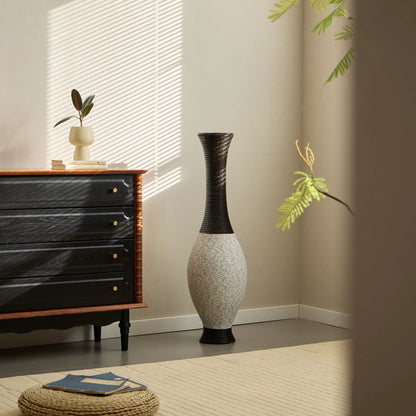 Tall Designer Floor Vase two-tone dark brown and light beige woven texture on Tampa Home & Garden Store