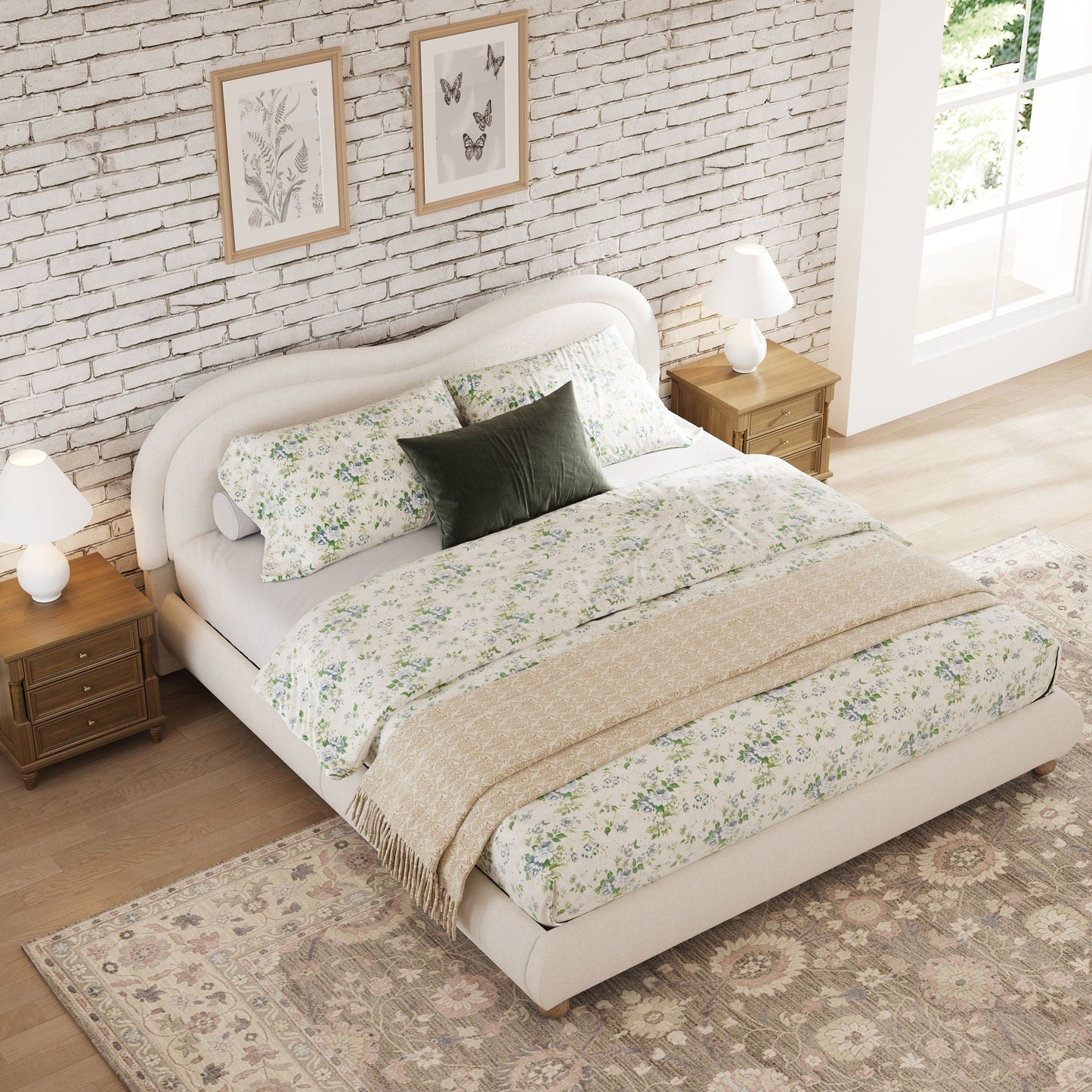 Upholstered Platform Bed with Curved Headboard