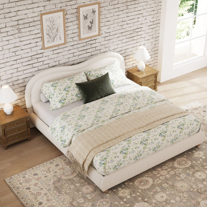 Upholstered Platform Bed with Curved Headboard