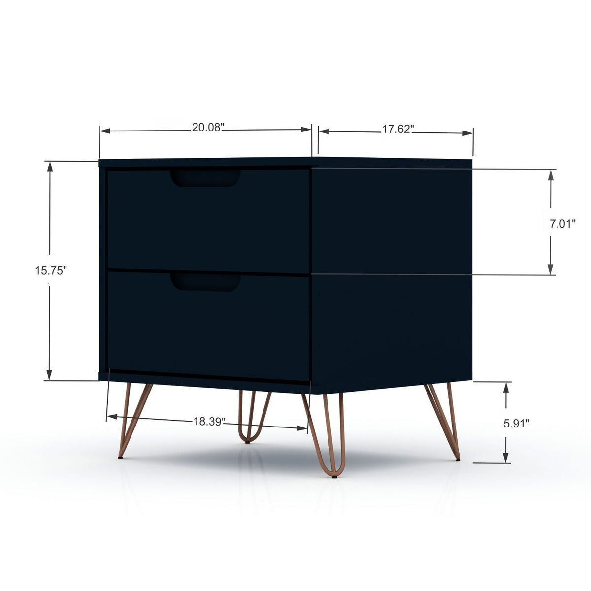 2 Drawer Nightstand in navy with durable splayed wood legs by HouseOfZazla on Tampa Home & Garden Store