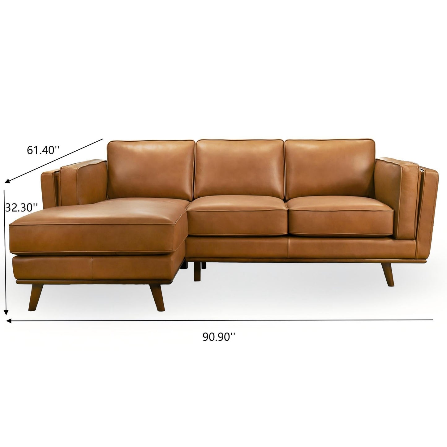 Chase sectional sofa by HouseOfZazla in tan leather with left chaise and tapered wood legs on Tampa Home & Garden Store