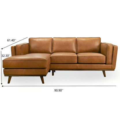 Chase sectional sofa by HouseOfZazla in tan leather with left chaise and tapered wood legs on Tampa Home & Garden Store