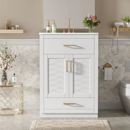 Modern Vanity with Ceramic Sink, Two Door Cabinet