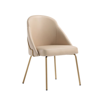 Beige upholstered dining chair with curved back and slim gold legs on Tampa Home & Garden Store