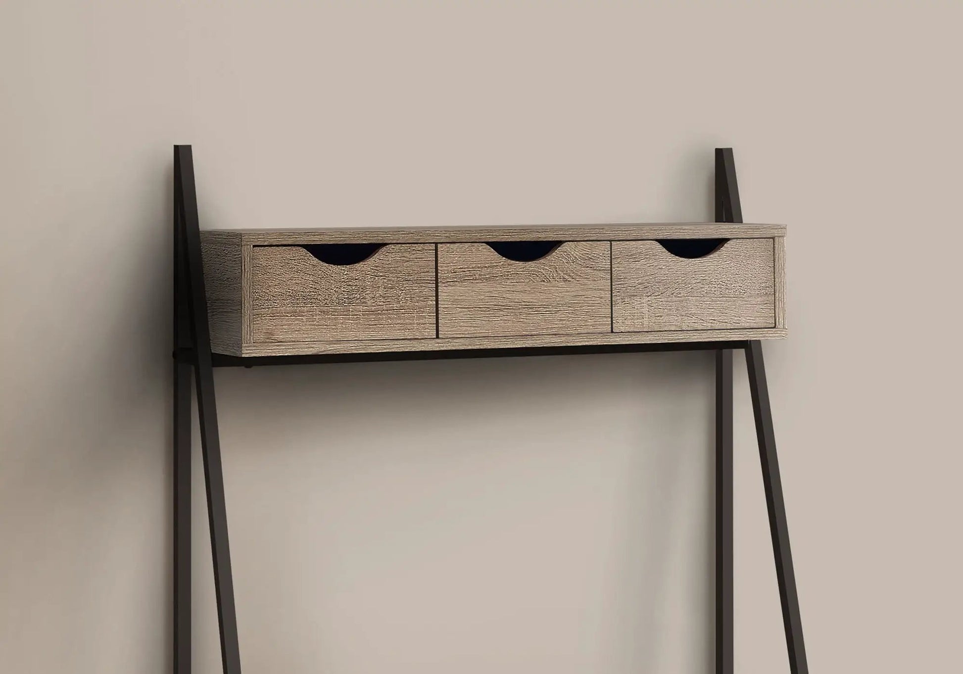 Computer desk for home office with 3 drawers, light oak finish, black metal legs on Tampa Home & Garden Store