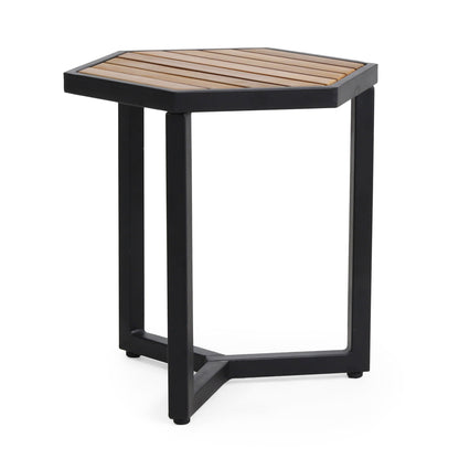 Outdoor Acacia Wood Side Table and Iron Base