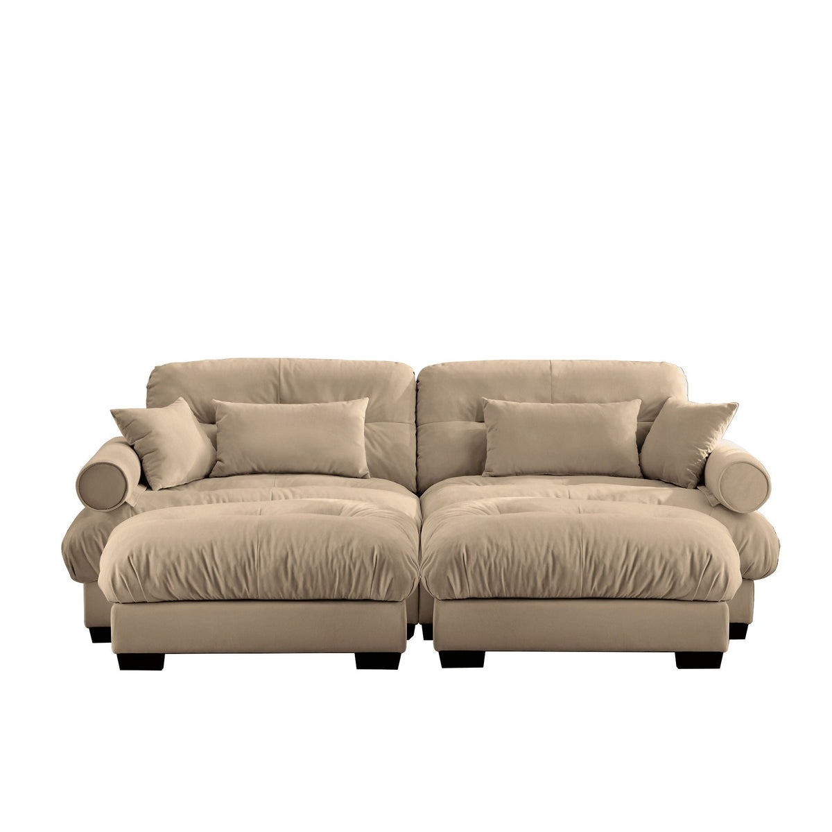Modern 2pc sectional sofa with ottoman in beige fabric, bolster arms, pillows by HouseOfZazla on Tampa Home & Garden Store