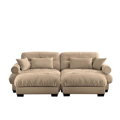 Modern 2pc sectional sofa with ottoman in beige fabric, bolster arms, pillows by HouseOfZazla on Tampa Home & Garden Store