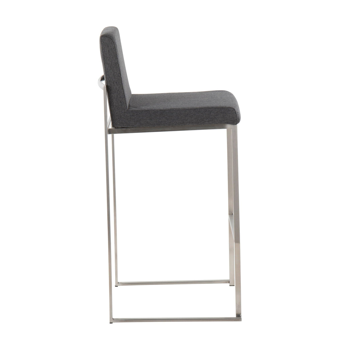 Contemporary high back barstool with grey upholstered seat and back, chrome metal frame on Tampa Home & Garden Store