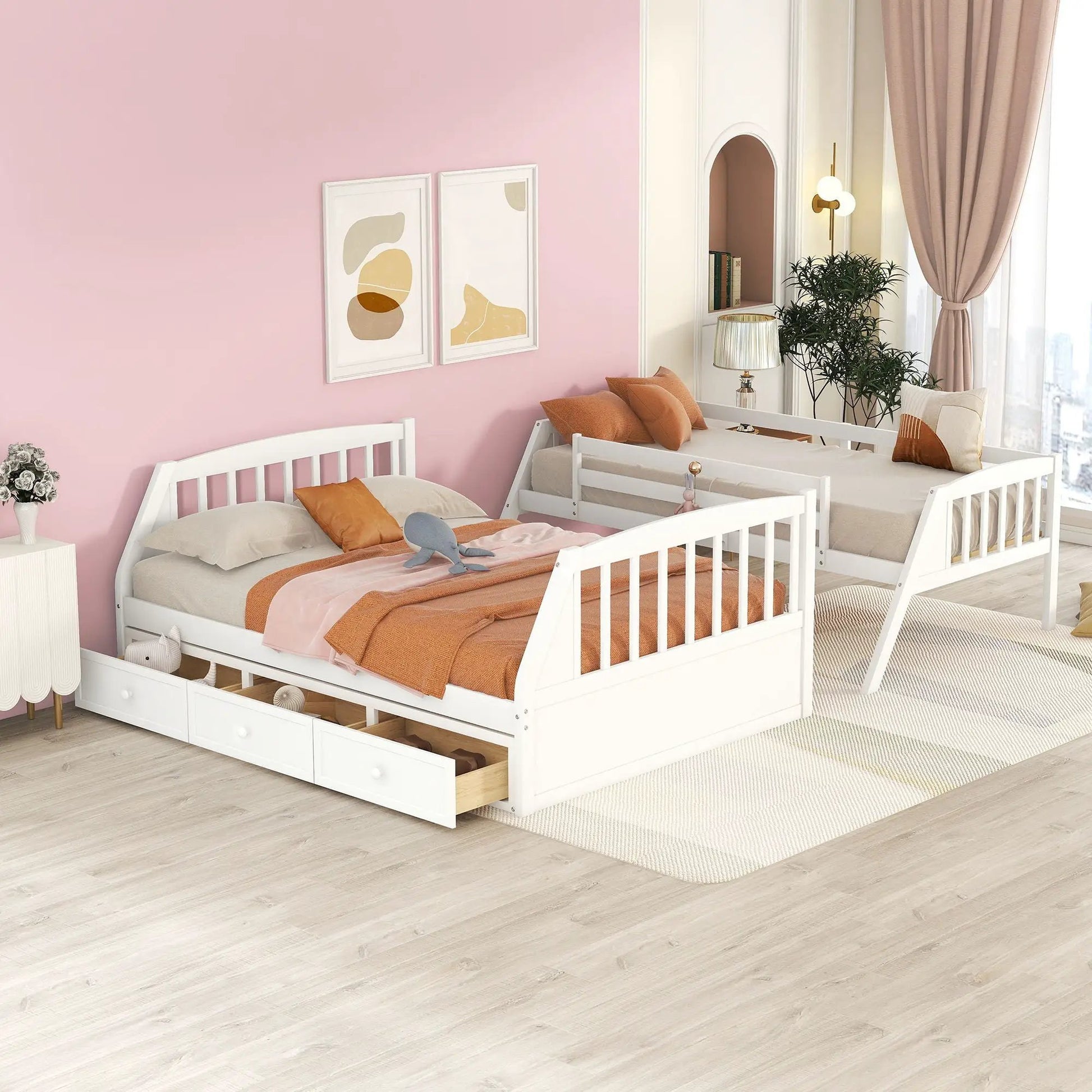 Bunk bed with drawers and storage staircase in white by Unique Piece Furniture on Tampa Home & Garden Store