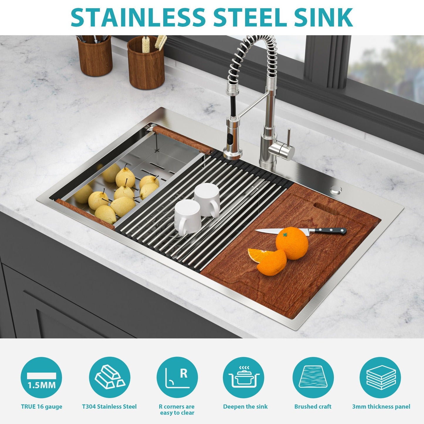 Double Bowl and Stainless Steel Top Mount Sink