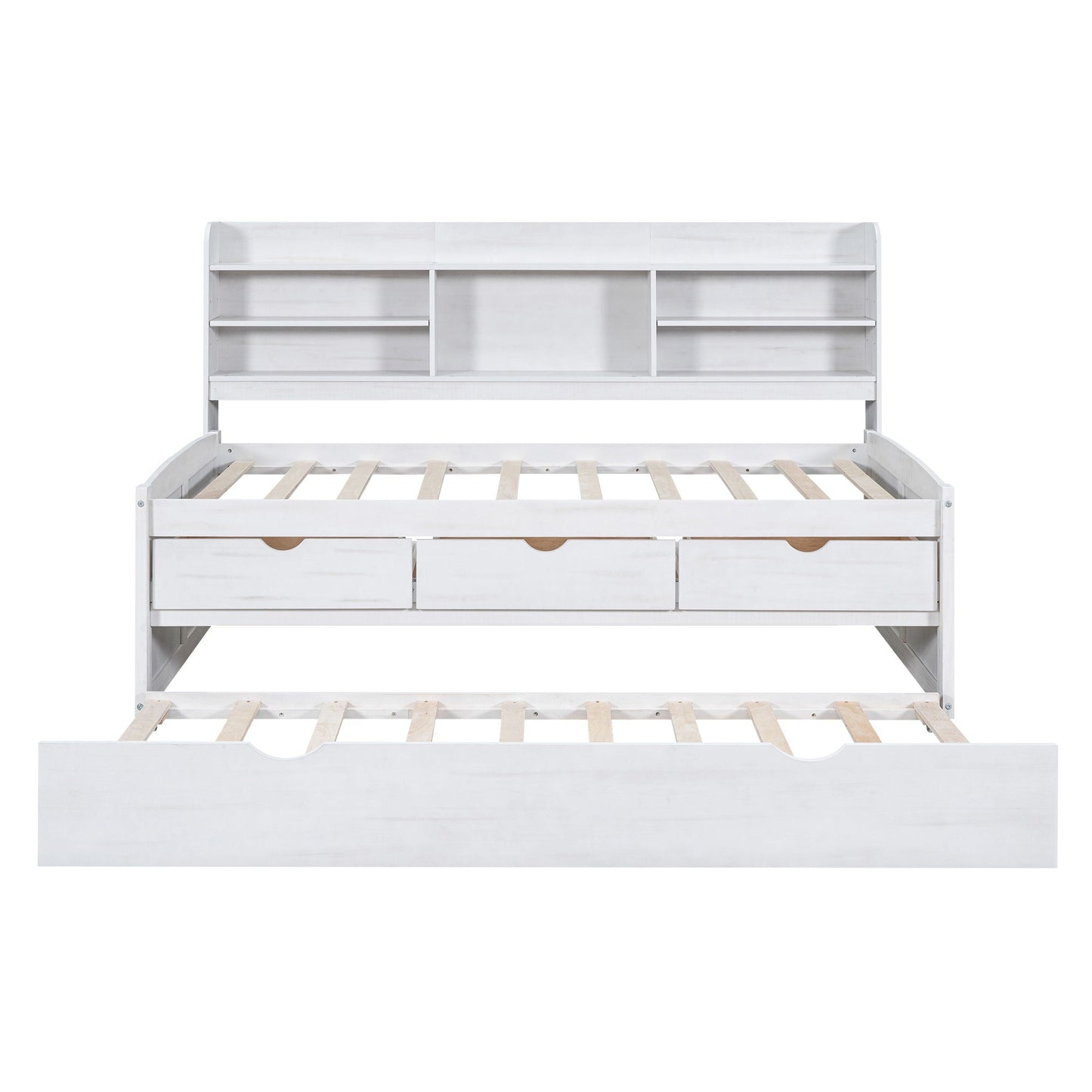 Captain Bed with built-in bookshelves, 3 storage drawers, white wood finish on Tampa Home & Garden Store