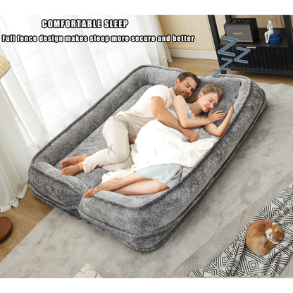 Double Human Dog Bed Loveseat extra large floor couch in gray plush fabric HouseOfZazla on Tampa Home & Garden Store