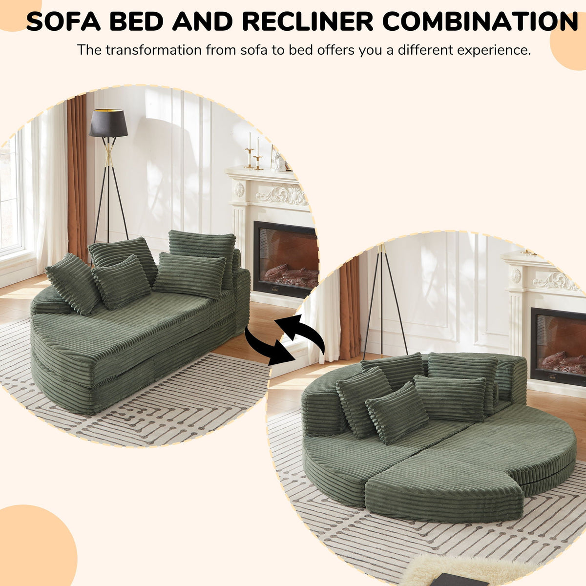 Semi Circular 2 in 1 Sofa Bed with Neck Pillow