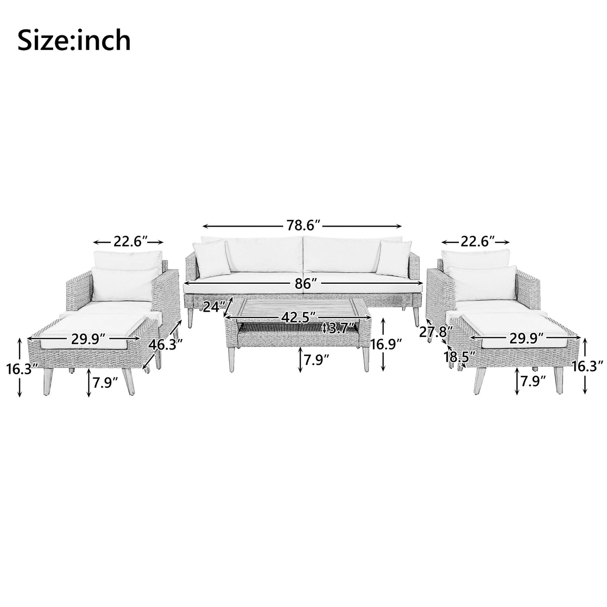 6 Piece Outdoor PE Wicker Sofa and Chairs