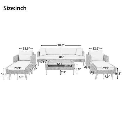 6 Piece Outdoor PE Wicker Sofa and Chairs