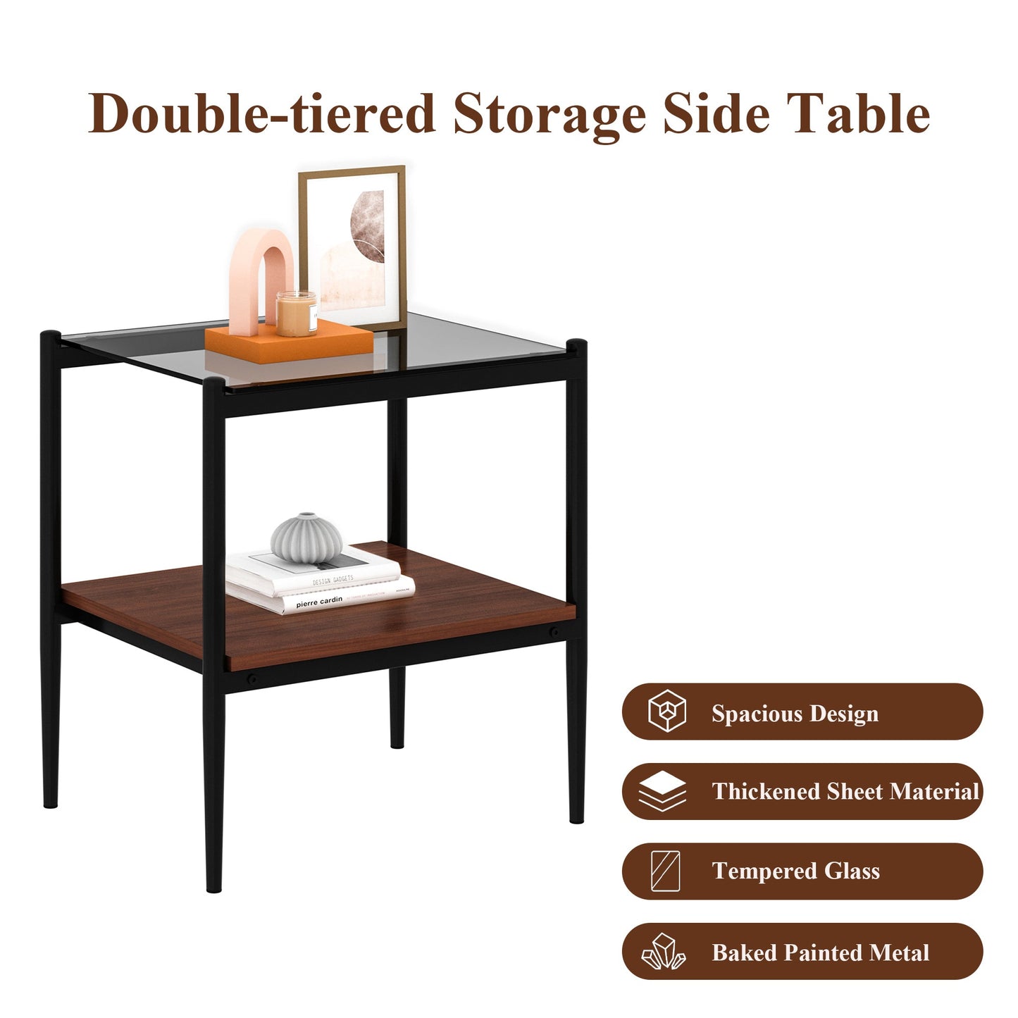 Set of 2 rectangle end tables with gray tempered glass tops and black metal frame HouseOfZazla on Tampa Home & Garden Store