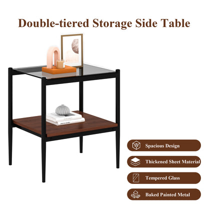 Set of 2 rectangle end tables with gray tempered glass tops and black metal frame HouseOfZazla on Tampa Home & Garden Store