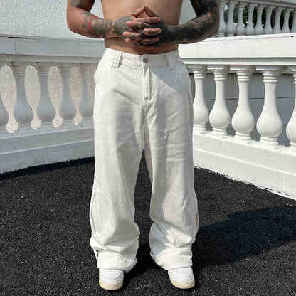 Solid Color Casual Jeans Retro Straight-leg Pants cream denim by FLIPSTYLEZLLC on Tampa Home & Garden Store
