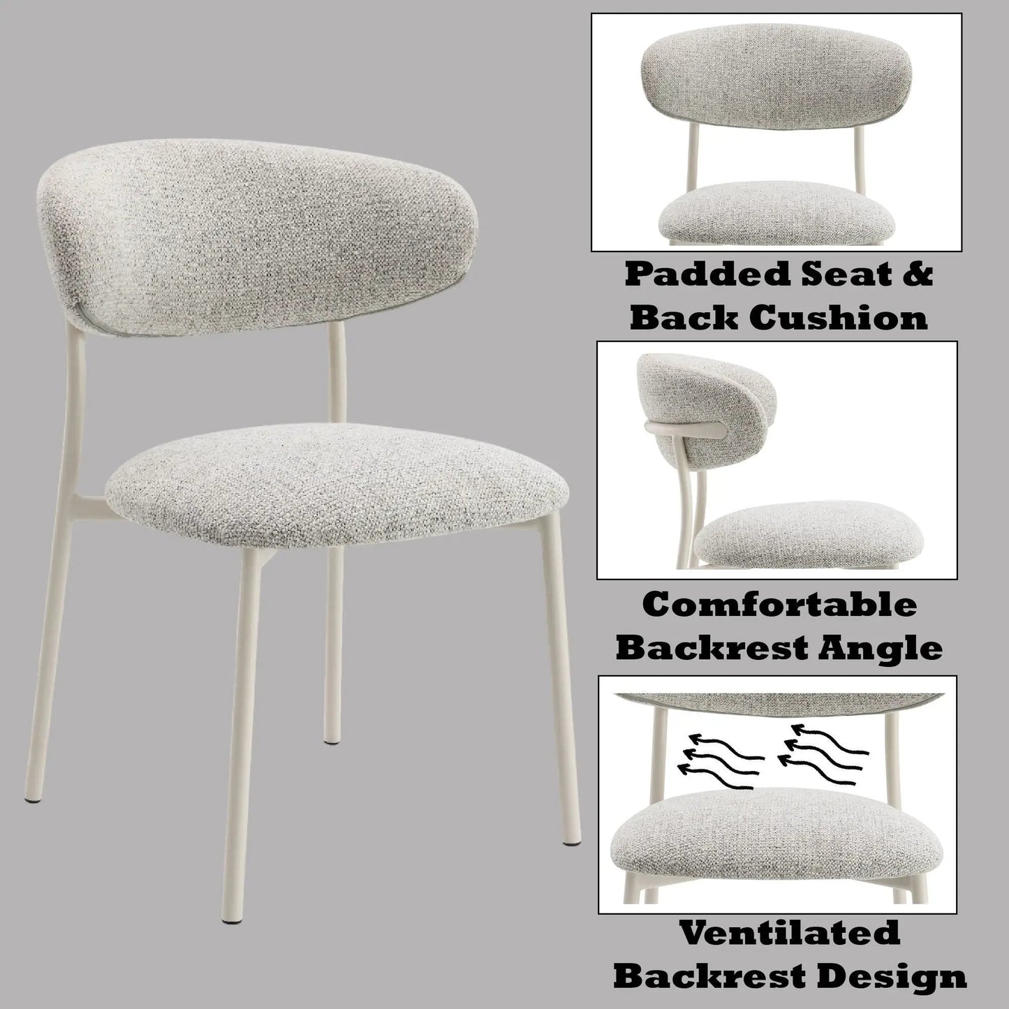 Kalam fabric side chair set of 2 in light gray woven upholstery on Tampa Home & Garden Store