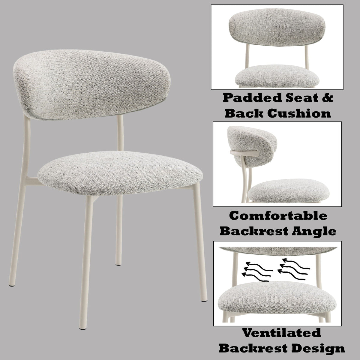 Fabric Side Chair Set with Padded Seat in light gray upholstery by HouseOfZazla on Tampa Home & Garden Store