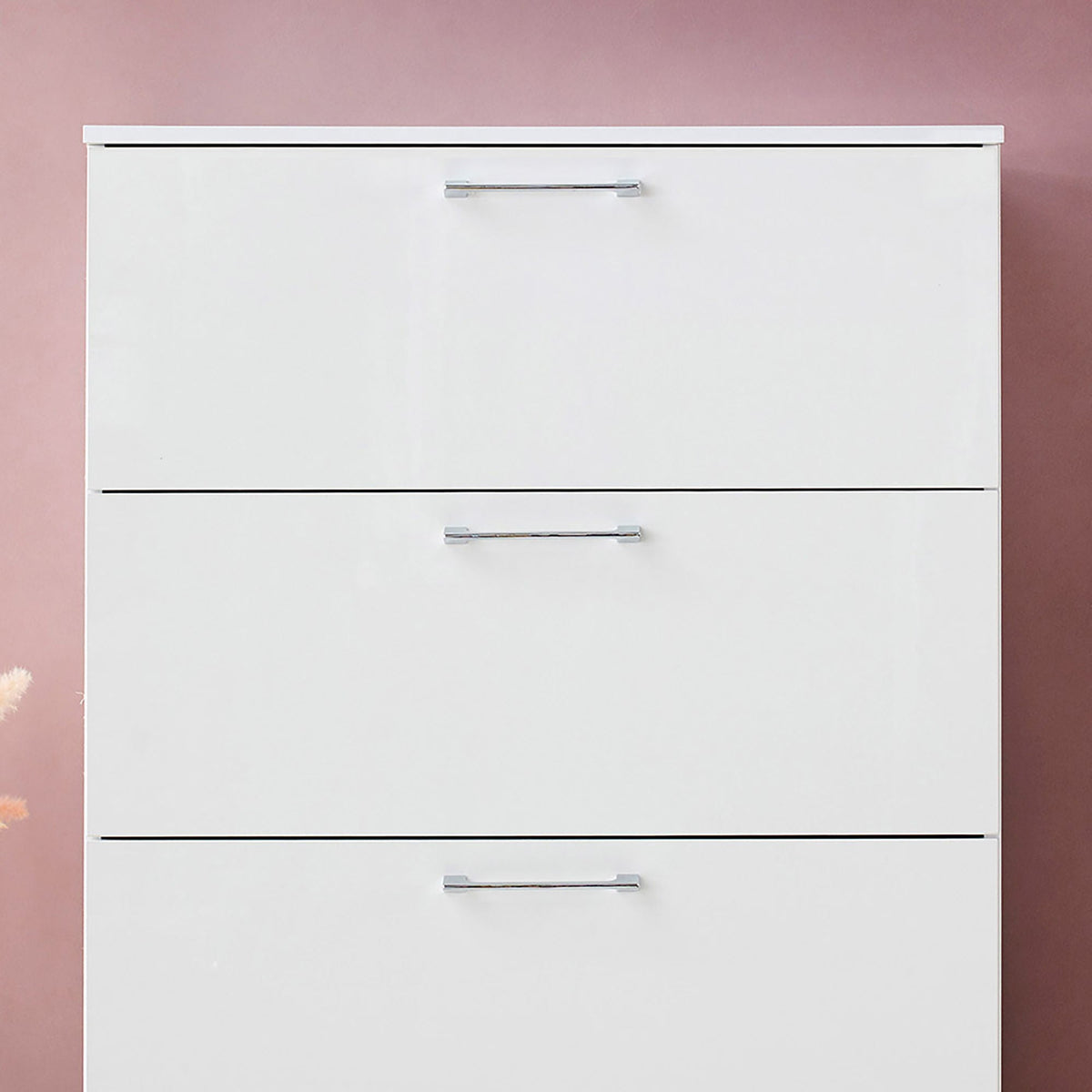Glossy white 4-drawer accent chest with deep storage and chrome handles on Tampa Home & Garden Store