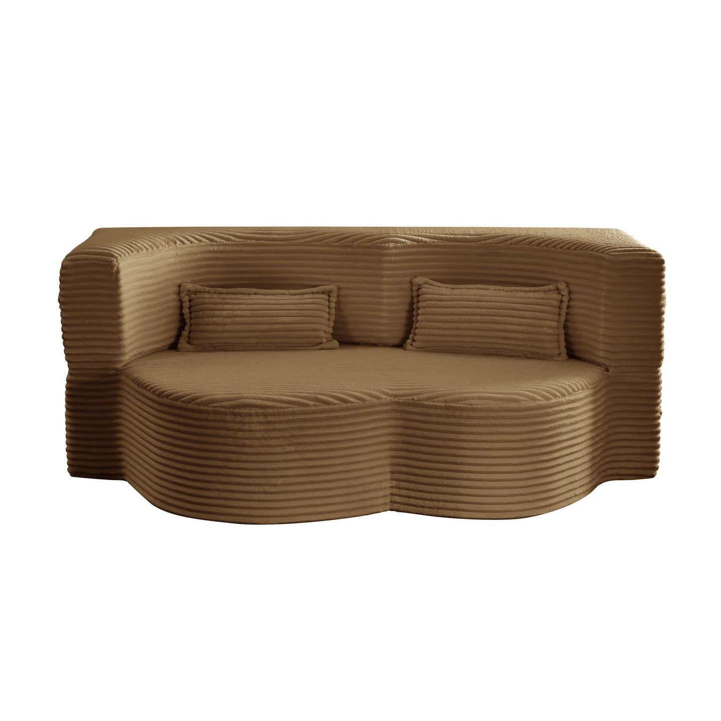 Floor Convertible Sleeper Futon Sofa Bed with 2 Pillows in tan corded fabric on Tampa Home & Garden Store