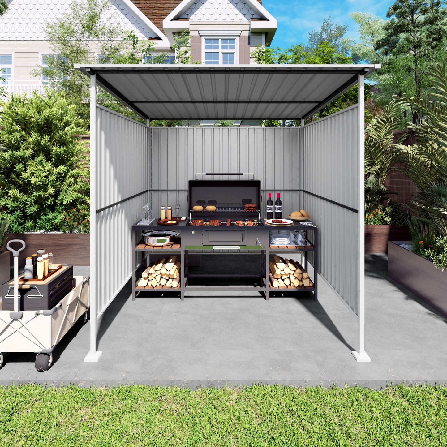 Outdoor Pergola and Bike Storage Gazebo Gray