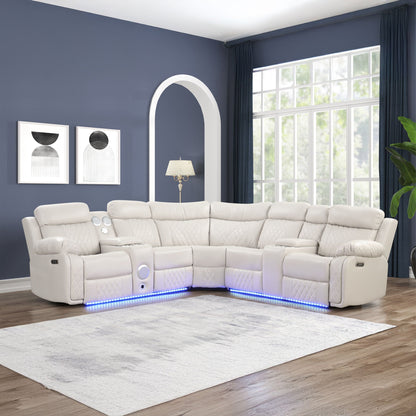 Power reclining sectional sofa by HouseOfZazla in white leather with built-in LED lighting on Tampa Home & Garden Store