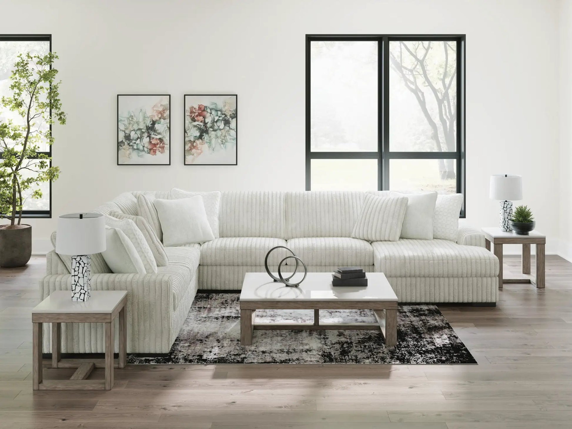 Stupendous - Sectional stationary gray fabric sofa by Unique Piece Furniture in a bright living room on Tampa Home & Garden Store