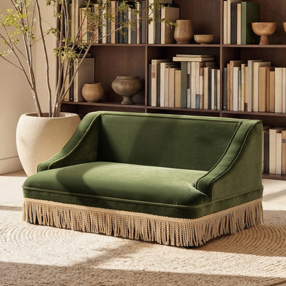 Duchess pet bed sofa in green velvet with beige fringe base HouseOfZazla on Tampa Home & Garden Store
