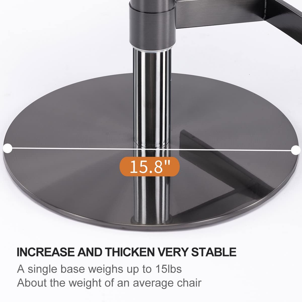 HouseOfZazla titanium stainless bar stool base with backrest, 15.8-inch round chrome pedestal on Tampa Home & Garden Store