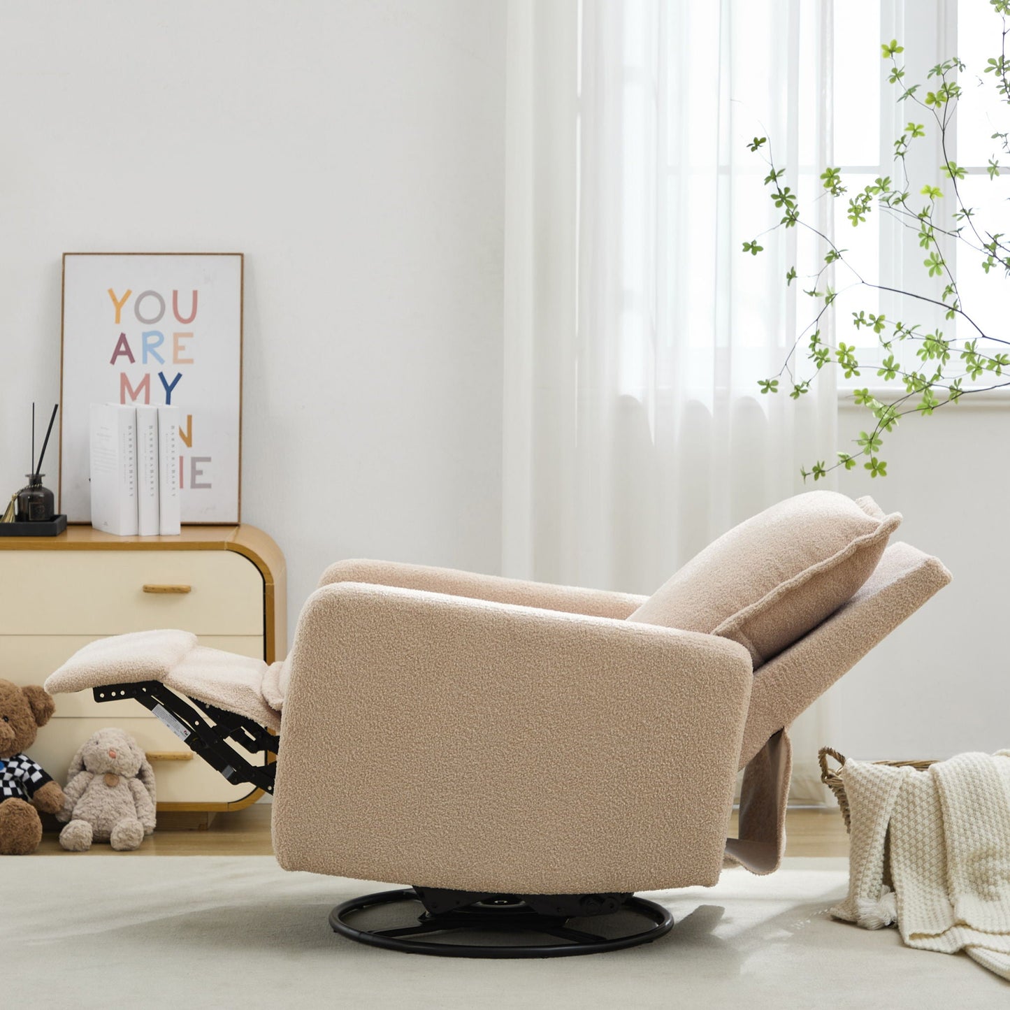 Cozy Swivel Glider Recliner Chair and Leg Rest