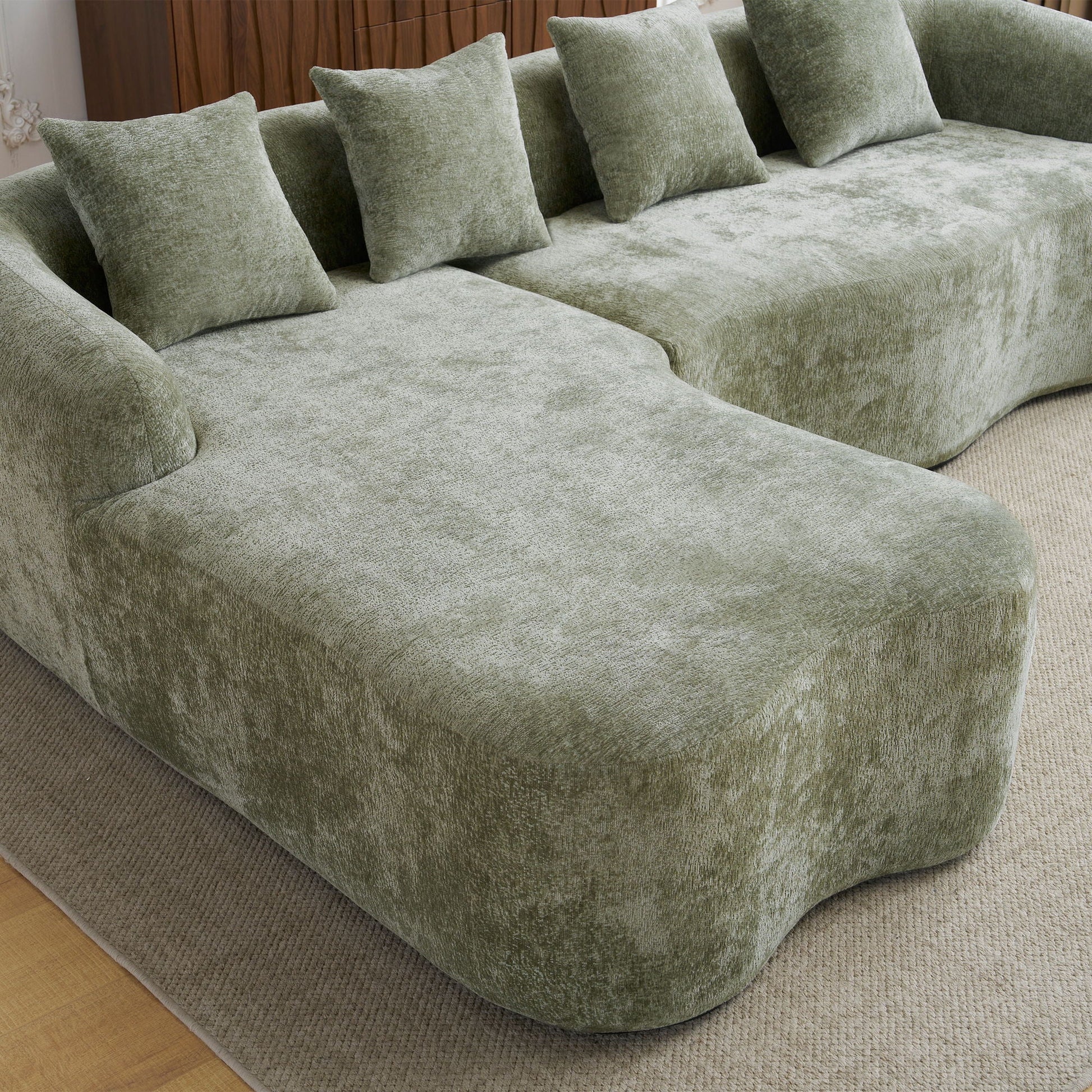 Modular L-Shape Sectional Sofa With Curved Chaise olive-green upholstery HouseOfZazla on Tampa Home & Garden Store