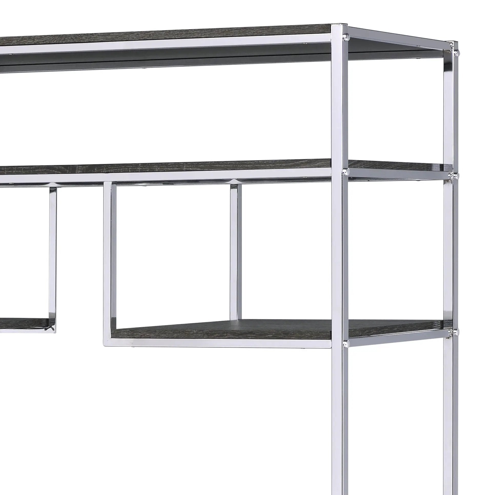 Vonara etagere bookshelf by Unique Piece Furniture in chrome frame with gray oak shelves on Tampa Home & Garden Store