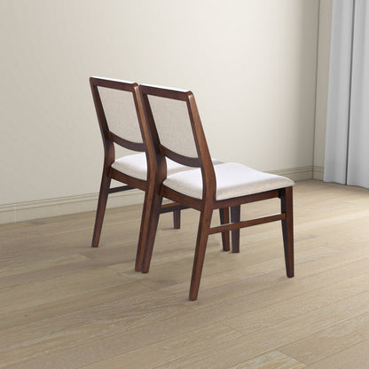 Beige linen dining chairs set of 2 with padded seats and dark wooden frames on Tampa Home & Garden Store