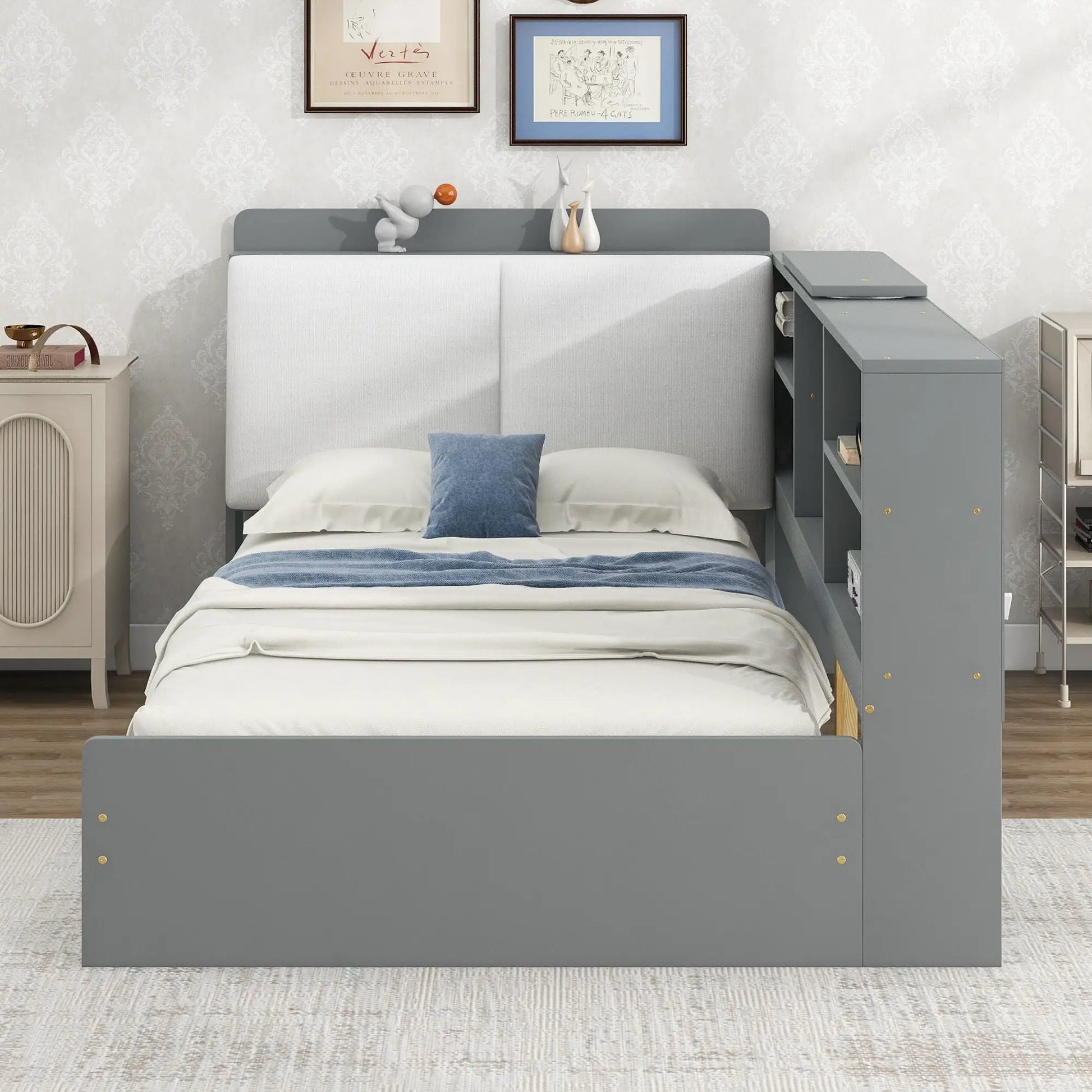 Platform bed with storage headboard, built-in shelves and 2 drawers by Unique Piece Furniture on Tampa Home & Garden Store