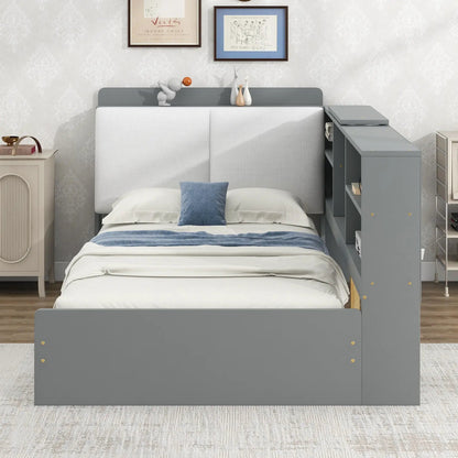 Platform bed with storage headboard, built-in shelves and 2 drawers by Unique Piece Furniture on Tampa Home & Garden Store