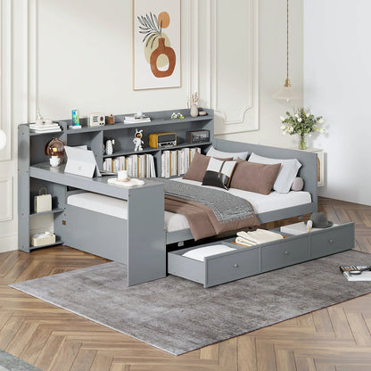 Daybed with desk and 3 drawers in gray, USB ports, storage shelving by Unique Piece Furniture on Tampa Home & Garden Store